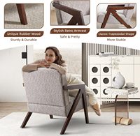 Fauteuil d'appoint moderne de style Mid-Century, structure en bois, fauteuil de lecture rembourré en tissu de lin doux, ergonomique, pour salon