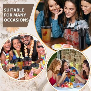 Gobelets jetables noirs 12oz 16oz pour café glacé, fond rond, avec logo personnalisé, en plastique noir avec couvercle et paille - Product Image 5