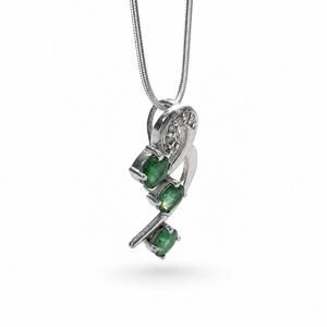 925 Sterling Silver Rhodium Plated <b>Emerald</b> Swirl <b>Pendant</b> with Diamonds - Product Image 4
