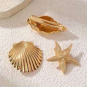 BSCI usine personnalisé conque étoile de mer coquille pinces à <span class=keywords><strong>cheveux</strong></span> été plaqué <span class=keywords><strong>or</strong></span> métal frange pinces pour les filles - Product Image 2