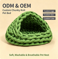 Lit pour chat en tricot épais OEM ODM, niche pour animaux de compagnie en tricot chaud pour l'hiver, nid douillet tressé à la main pour petits chiens et chats