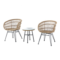 Ensemble table et chaises d'extérieur en rotin moderne avec tapis imperméable pour patio, restaurant, salon et entrepôt - Noir/Blanc