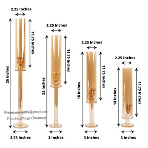 Lot de 4 bougeoirs ouragan coniques en verre cristal doré avec tubes de cheminée cylindriques hauts - Product Image 2