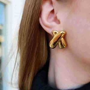 X-Shaped Stainless Steel <b>Stud</b> Earrings 18K Gold Plated <b>Titanium</b> Steel Geometric Alphabet Fashion Women's Earrings - Product Image 3
