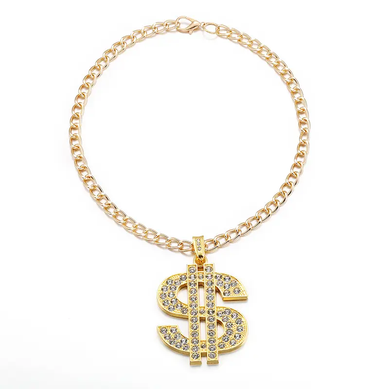 hot selling gold chain dollar rhinestone alloy pendant necklace European and American trendy luxury jewelry pet dog collar