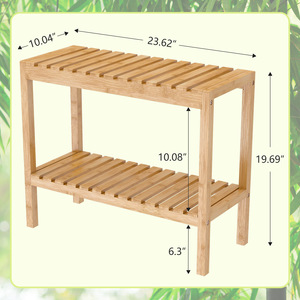 Solid Wood Shoe <b>Bench</b> With Storage Shelf Minimalist Design For Entryway Adults And Elderly 60x26x53 Cm Bamboo Color - Product Image 3