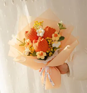 Flores de tricô decorativas para casamento, buquê de tulipas margarida, flor de crochê feita à mão