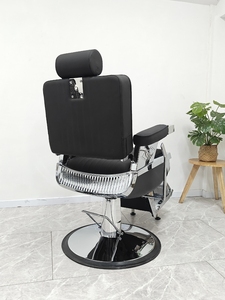 Chaise de barbier hydraulique en cuir synthétique noir, chaise de coiffure moderne pour salon, hauteur réglable, base ronde, mobilier de salon de coiffure - Product Image 2