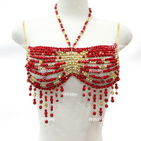 Hauts brassière en perles or rouge pour femmes dernière collection de fêtes de carnaval de sirène personnalisés