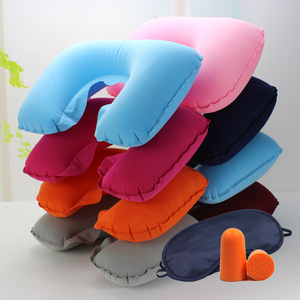 Portable Inflatable U-Shaped Neck Pillow 28x26x14cm For Travel And Naps Solid Color Lightweight Design - Product Image 1