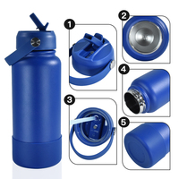 Bouteille d'eau isotherme en acier inoxydable avec logo personnalisé, 18 oz et 32 oz, pour la gym et le sport, avec fond en silicone et paille rabattable