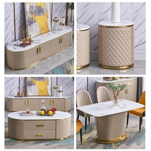 Madia Moderna di Lusso in Legno con Piano in Marmo, <span class=keywords><strong>Mobile</strong></span> Credenza Tavoli Consolle, Mobili per Sala da Pranzo con Set <span class=keywords><strong>Soggiorno</strong></span> in Pelle - Product Image 3