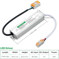 Alimentation LED 60W 12V 5A avec connecteur Dupont et capteur, prise US, compatible 110V/220V