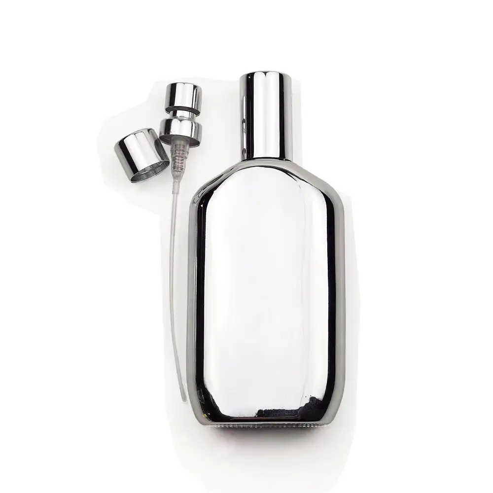 Bottiglia di profumo elettrolitica d'argento di nuovo Design all'ingrosso diretto della fabbrica di alta qualità da 50ml con tappo in alluminio lucido