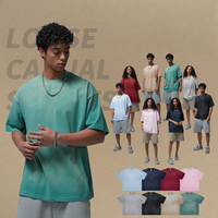 Kaos Oblong Pria Vintage Washed Retro 100% Katun Lengan Pendek Oversize Trendy Spray-Dyed Faded 250 Gsm Rajutan Kasual Polos
