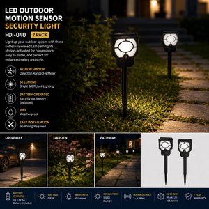 Lampes LED de jardin ou de terrasse étanches IP65 à piles, en bronze, avec détecteur de mouvement et arrêt automatique, 50 lumens - Product Image 1
