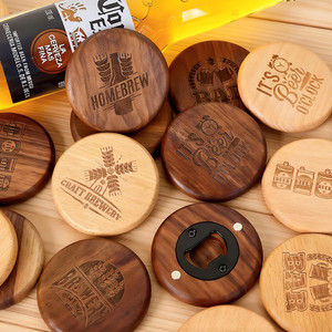 <strong>Personalised</strong> Round Wooden Beer <strong>Opener</strong> Magnetic <strong>Bottle</strong> <strong>Openers</strong> With Laser Engraving - Product Image 3