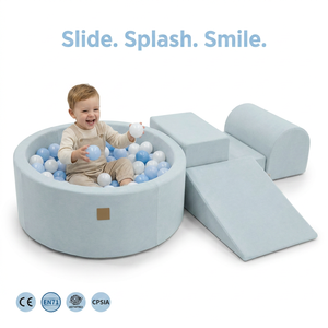 Piscina de Bolas Redonda de Espuma con Rampa, Color Azul Claro, Juego de Cuatro Piezas, Incluye Bolas Oceánicas, Juego Suave para Niños Pequeños, Seguro con Certificación CE EN71 CPSIA - Product Image 1