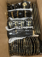 Ventes chaudes de services de table en céramique noire à bord doré, vaisselle de restaurant bon marché, tailles variées, assiettes, bols, ensembles