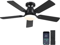 Ventilateur de plafond moderne avec lumière, télécommande, 3 couleurs LED à intensité variable, 6 vitesses, moteur DC réversible, 5 pales droites, pour salle de bain