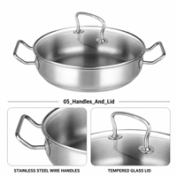 Poêle à double poignée en acier inoxydable 304 de 28 cm avec couvercle en verre trempé, grande cocotte de 4,5 QT pour plaques de cuisson, friture peu profonde et service