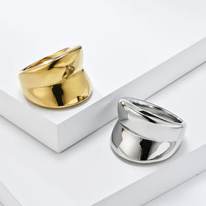 Geometric Wide <b>Ring</b> Steel Gold Women's Party Jewelry K R969 - Product Image 1