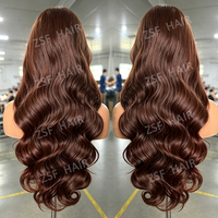 # Perruque frontale en dentelle HD transparente 13x4, ondulée, couleur marron chocolat, pré-épilée avec baby hair, en cheveux humains vierges indiens bruts bouclés
