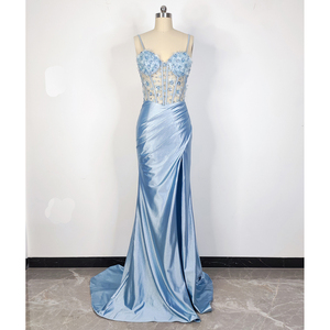 Abiti da Sera Eleganti a <span class=keywords><strong>Sirena</strong></span> in Raso con Ricami in Strass e Spacco per Donne - Product Image 1