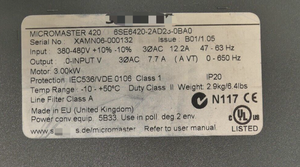 PLC Micromaster 420 6SE6420-2AD23-0BA0 6SE6 420-2AD23-0BA0 B01105 - Product Image 3