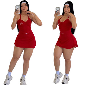 Ensemble de yoga pour femme, tenue d'entraînement, robe courte froncée à bretelles spaghetti, couleur unie, en TPU et PC - Product Image 3