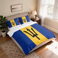 Ensemble de literie 3 pièces en coton pur avec impression personnalisée du drapeau de la Barbade, tissu doux et respirant pour la décoration de la maison, de la chambre, du dortoir et de la maison de vacances