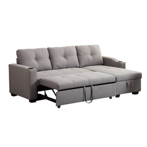 Modern <b>Sofa</b> Bed With Linen Fabric Upholstery And Wooden Frame Featuring <b>Pull</b> <b>out</b> sleeper bed With Storage Chaise - Product Image 1