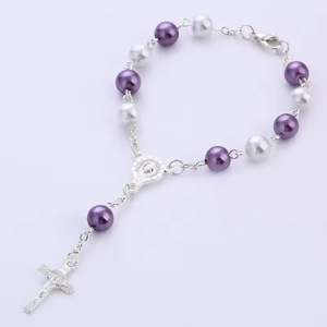 Braccialetto rosario religioso rosa imitazione perle di vetro all'ingrosso, <span class=keywords><strong>bracciale</strong></span> catodico <span class=keywords><strong>con</strong></span> centrotavola maria e ala d'<span class=keywords><strong>angelo</strong></span> - Product Image 6