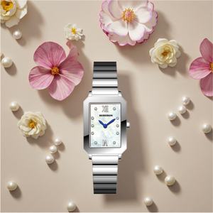 Reloj de Cuarzo Cuadrado de Lujo OEM para Damas, Mujeres y Niñas, Logotipo Personalizado, Esfera de Nácar Blanco, 23*37mm, Movimiento de Acero, Correa de Cuero - Product Image 1
