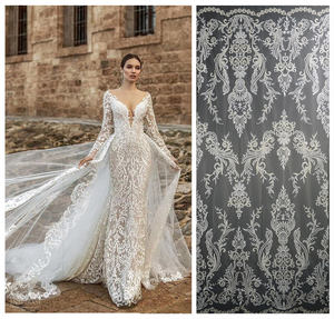 刺繍シルクメッシュ生地レース中国2024ウェディングドレス生地模様レース用イブニングドレス - Product Image 6