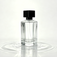 Flacon de parfum de luxe en verre transparent rectangulaire de 100 ml à fond épais, bouchon noir, flacon de parfum vide, impression de logo couleur personnalisée
