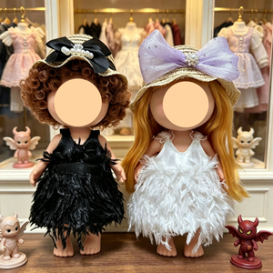 Vêtements de poupée, ensemble robe et chapeau en plumes, noir et blanc, pour filles, poupée de 24cm, jouet de dessin animé, tenue de mode de style occidental - Product Image 1