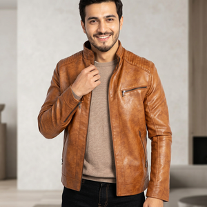 Best Selling PU <b>Leather</b> <b>Jacket</b> for <b>Men</b> Custom Made Windproof Waterproof Warm Stand Collar Front Logo Hooded Vintage Style - Product Image 1