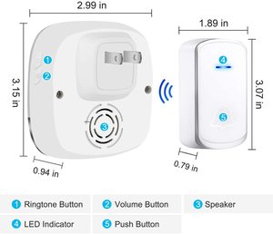 กริ่งประตูไร้สายกันน้ำใช้ในบ้านไฟ LED สีฟ้า36ริงโทน1000ft - Product Image 2