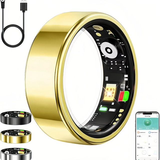 Smart Ring Fitness Tracker Heart Rate Sleep Blood Oxygen Monitoring App Control Alloy IP68 Waterproof 5-10 Days Battery Life