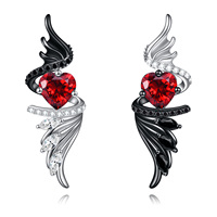 Bijoux Offre Spéciale 925 Sterling Silver Heart Crystal Cubic Zircon Two Tone Angel Devil Wing Stud Boucles d'oreilles