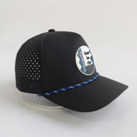 Casquette de baseball noire respirante avec logo personnalisé en PVC et caoutchouc, décor en corde tressée et découpe laser
