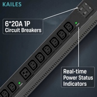KAILES(KLS) PDU à montage en rack 346-415Vac 32A Prises mixtes C13/C19 Armoire serveur industrielle personnalisée 21kW Noir