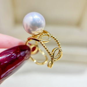 S925 Silver <b>Ring</b> Stand DIY <b>Pearl</b> Accessories Fashion <b>Ring</b> with 9-13mm Round Beads Jewelry Stand-10462 - Product Image 1