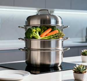 סיר אידוי נירוסטה 3 קומות - קיבולת 10 ליטר, עמיד ורב שימושי לבישול ירקות/אורז/פירות ים - Product Image 6