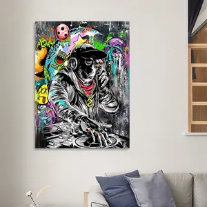 Sanat duvar DJ maymun boyama Banksy Gorilla için sanat tuval müzik resim Pop dekoratif boyama