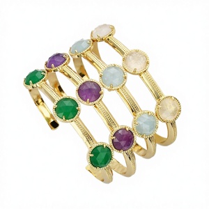 Gold Plated 18K Healing Crystal Emerald Cut Bangle <b>Bracelets</b> Women's Fine Jewelry Claw Setting Hexagon Shape Bohemian Style IGI - Product Image 2