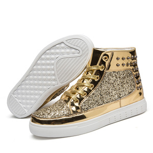 Listo para enviar lentejuelas brillantes remache atractivo corte alto zapatillas unisex skate zapatos para los amantes - Product Image 2