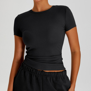 Của Phụ Nữ Thời Trang Gân Crop Yoga T-Shirt Ngắn Tay Áo Nén Nhanh Chóng Khô Cộng Với Kích Thước Cho Mùa Hè Và Mùa Xuân - Product Image 2
