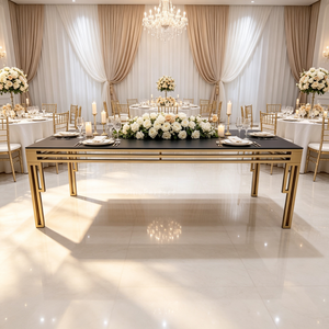 High Quality Wedding Dining Hotel Table Stainless Steel <b>Gold</b> Black Banquet <b>Rectangular</b> Party Tables - Product Image 1